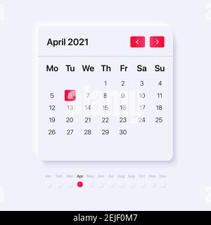 UI calendar concept. GUI for mobile and web application. modern white widget style. Vector illustration Stock Vector
