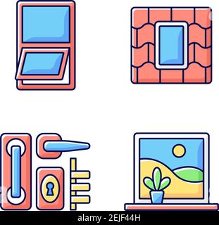 Windows replacement service RGB color icons set Stock Vector