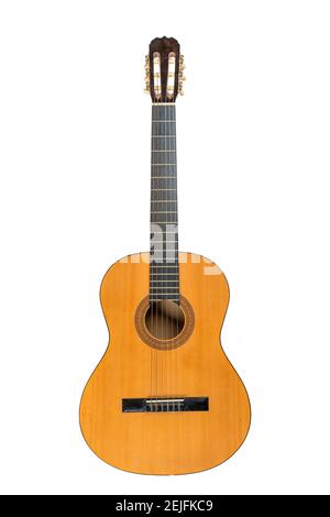 Classical acoustic six-string guitar isolated on white background Stock Photo