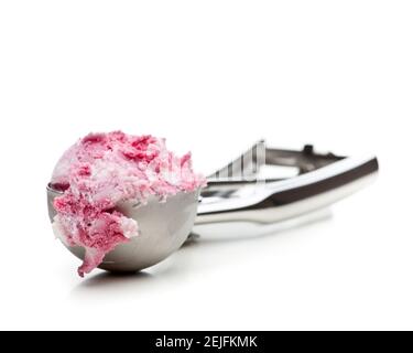 A scoop of black cherry ice cream isolated on white background