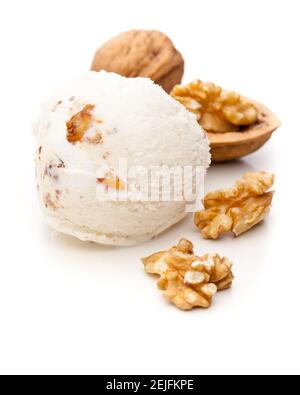 A scoop of walnut ice cream isolated on white background Stock Photo