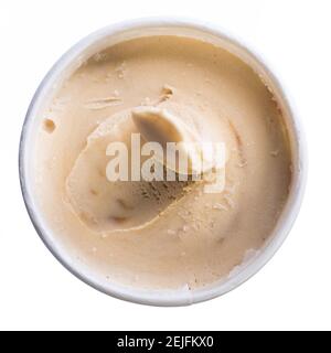 caramel ice cream in the paper cup isolated on white background Stock Photo