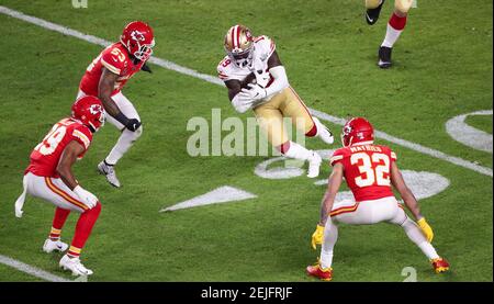 San Francisco 49ers' Kendrick Bourne (84) runs against Kansas City Chiefs'  Charvarius Ward duri …