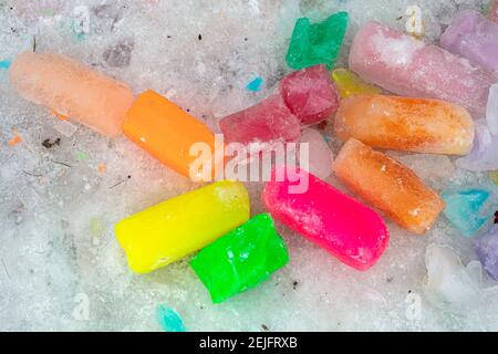 Frozen ice. Background from colored ice cubes. High quality photo Stock Photo