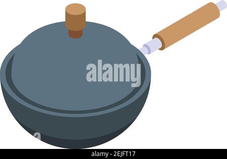 Wok frying pan icon. Isometric of wok frying pan vector icon for web design isolated on white background Stock Vector