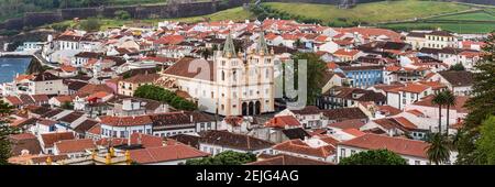 High angle view of cathedral in a city, Angra Do Heroismo, Terceira Island, Azores, Portugal Stock Photo