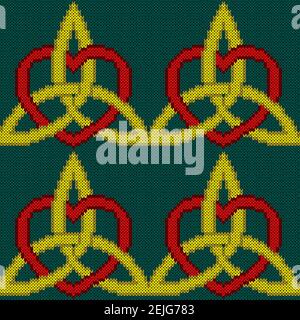 Knitting seamless vector pattern as a fabric texture in turquoise, yellow and red color as a fabric texture Stock Vector