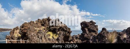 View of lava rock on the coast, Pico Island, Azores, Portugal Stock Photo