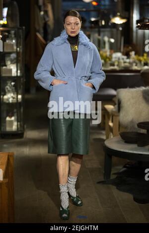 Model Birgit Doss walks on the runway at the Rachel Comey fashion