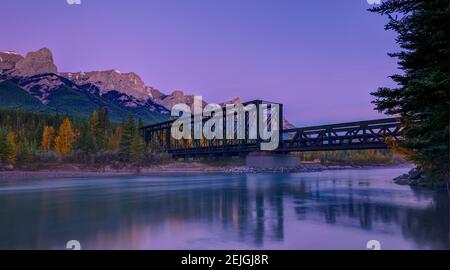 Canmore Engine Bridge on Bow River, Canmore, Alberta, Canada Stock Photo