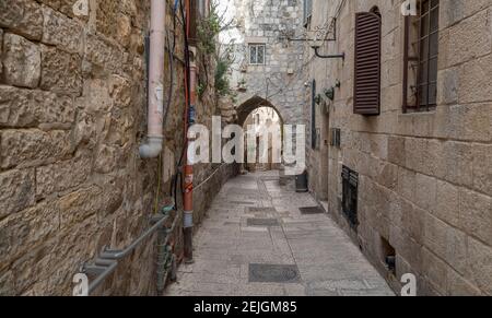 Narrow alley in Jewish Quarter, Old City, Jerusalem, Israel Stock Photo