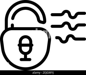 Unlock voice control icon. Outline unlock voice control vector icon for web design isolated on white background Stock Vector