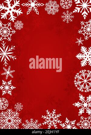 White frosty snowflake frame on red background. Fine designed white Frosty snowflake pattern in frame design. Stock Vector