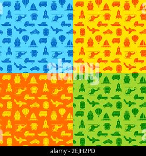 illustration of the transport colorful seamless patterns Stock Vector