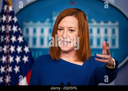 Washington, United States. 22nd Feb, 2021. White House Press Secretary Jen Psaki speaks during a press briefing in the Brady Press Briefing Room of the White House, in Washington, DC, USA, Credit: Sipa USA/Alamy Live News Stock Photo