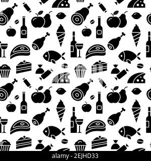 Illustration of the seamless pattern of a food and meal in a black and white color. Stock Vector