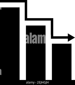 Descending analytic graph showing loss and business downfall. Data analytics descendant icon on white background. Loss bar chart logo concept. Stock Vector