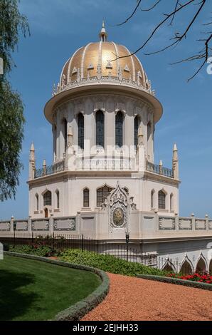 View of Terraces of the Shrine of the Bab, Bahai Gardens, German Colony Plaza, Haifa, Israel Stock Photo