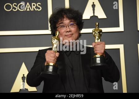 Parasite director Bong Joon Ho and cast members walking on the red carpet  at the 92nd Annual Academy Awards held at the Dolby Theatre in Hollywood,  California on Feb. 9, 2020. (Photo