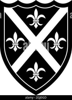 Knight Shield in black and white on white isolated background. Black and white Vector Illustration of a simple Wappon shield. Stock Vector