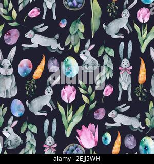 Easter seamless pattern design with bunnies Stock Photo