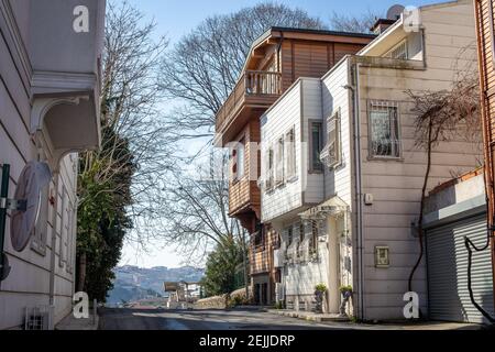 View from Emirgan streets, one of the historical districts of Istanbul, Turkey on February 22, 2021. Stock Photo