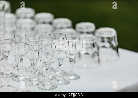 Preparation for wedding, event and meeting guests before banquet in bar outside and catering service Stock Photo