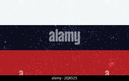 Flag of Russia. Squared grunge background. Russian national symbol. Template design, vector illustration. Banner. Stock Vector