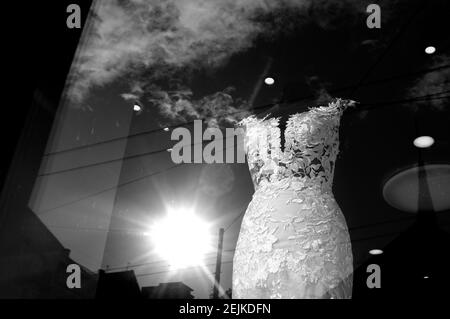 Image of bridal shop display window Stock Photo