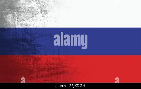 Flag of Russia. Squared grunge background. Russian national symbol. Template design, vector illustration. Banner. Stock Vector