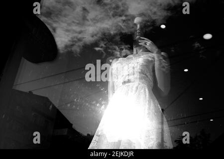 Image of bridal shop display window Stock Photo