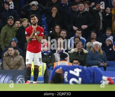 LONDON, UNITED KINGDOM. FEBRUARY 17: Manchester United's Bruno Fernandes during English Premier League between Chelsea and Manchester United at Stanford Bridge Stadium , London, England on 17 February 2020. (Photo by AFS/Espa-Images)(Credit Image: &copy; ESPA/Cal Sport Media/Sipa USA Photo Agency/CSM/Sipa USA)