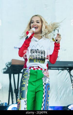 Rita Ora performs on stage during the Isle of Wight festival at Seaclose Park, Newport. Picture date: Friday 22nd June, 2018. Photo credit should read: David Jensen Stock Photo