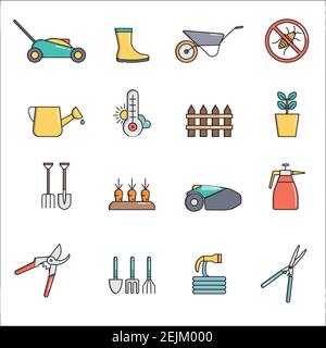 Set of Simple farm and gardening icon in trendy line style isolated on white background for web apps and mobile concept. Vector Illustration. EPS10 Stock Vector