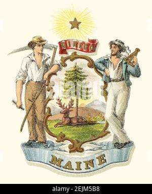 Historical coat of arms of Maine state. Stock Photo