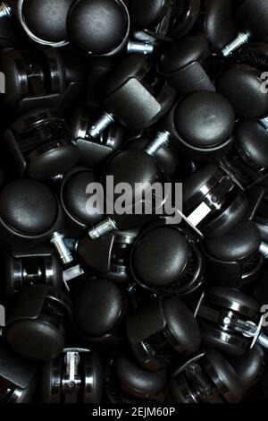 Black plastic wheel roller unit component Stock Photo