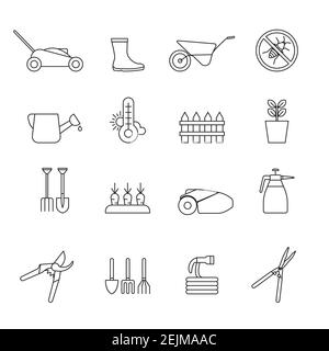 Set of Simple farm and gardening icon in trendy line style isolated on white background for web apps and mobile concept. Vector Illustration. EPS10 Stock Vector