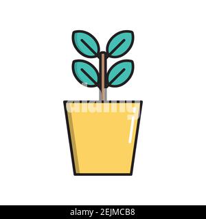 Plant in Flower pot, simple gardening icon in trendy line style isolated on white background for web apps and mobile concept. Vector Illustration EPS1 Stock Vector
