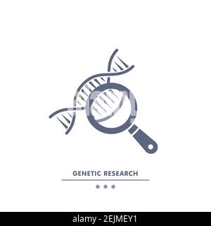 DNA, genetics research. DNA chain in magnifying glass sign. genetic engineering, cloning, paternity testing, DNA analysis. vector illustration Stock Vector