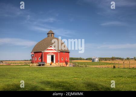 A View of Round Barn in Indiana, United States. Round barn is a historic barn design that could be octagonal, polygonal, or circular Stock Photo