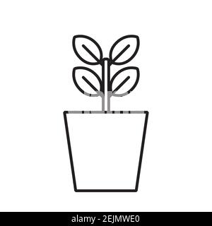 Plant in Flower pot, simple gardening icon in trendy line style isolated on white background for web apps and mobile concept. Vector Illustration EPS1 Stock Vector