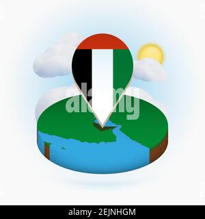 Isometric map and flag of United Arab Emirates. 3D isometric shape of ...
