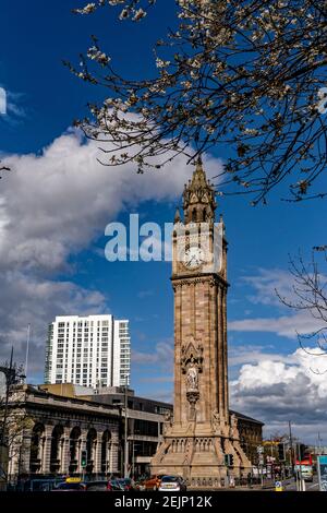 Belfast, Northern Ireland. 30th April, 2016. The Albert Memorial Clock was built between 1865 and 1870 by Irish architect William Joseph Barre. Stock Photo