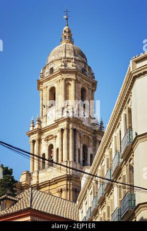 Bell tower of the Malaga Cathedral or Catedral de la Encarnación in Malaga, Andalusia Southern Spain Stock Photo