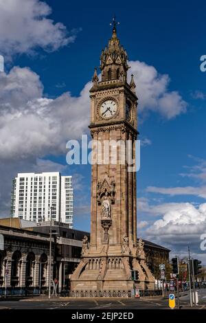 Belfast, Northern Ireland. 30th April, 2016. The Albert Memorial Clock was built between 1865 and 1870 by Irish architect William Joseph Barre. Stock Photo