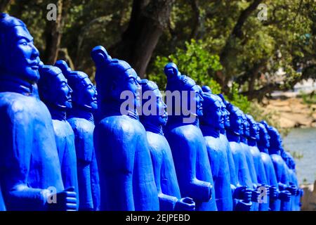 Blue terracotta warriors figures army. Stock Photo
