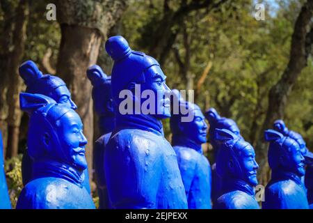 Blue terracotta warriors figures army. Stock Photo