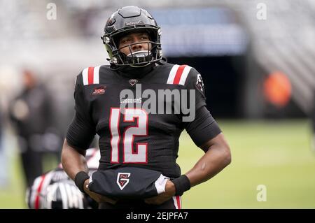 East Rutherford, New Jersey, USA. 29th Feb, 2020. New York Guardians  quarterback Luis Perez (7) in action during the XFL game against the Los  Angeles Wildcats at MetLife Stadium in East Rutherford