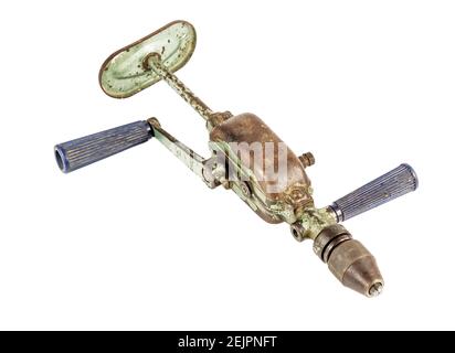 Old rusty hand manual drill Stock Photo