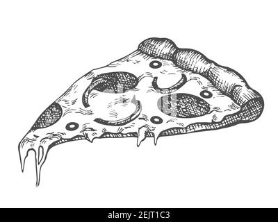 Sketch Juicy Slice of Pepperoni Pizza Stock Vector - Illustration of  cartoon, restaurant: 245033294